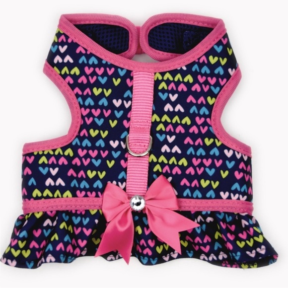 NWT Vibrant Life Harness in Navy with hearts and bow Size Medium - Picture 2 of 8
